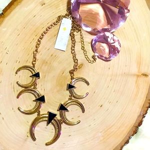 NET Landry jet black and gold tone squash blossom style necklace